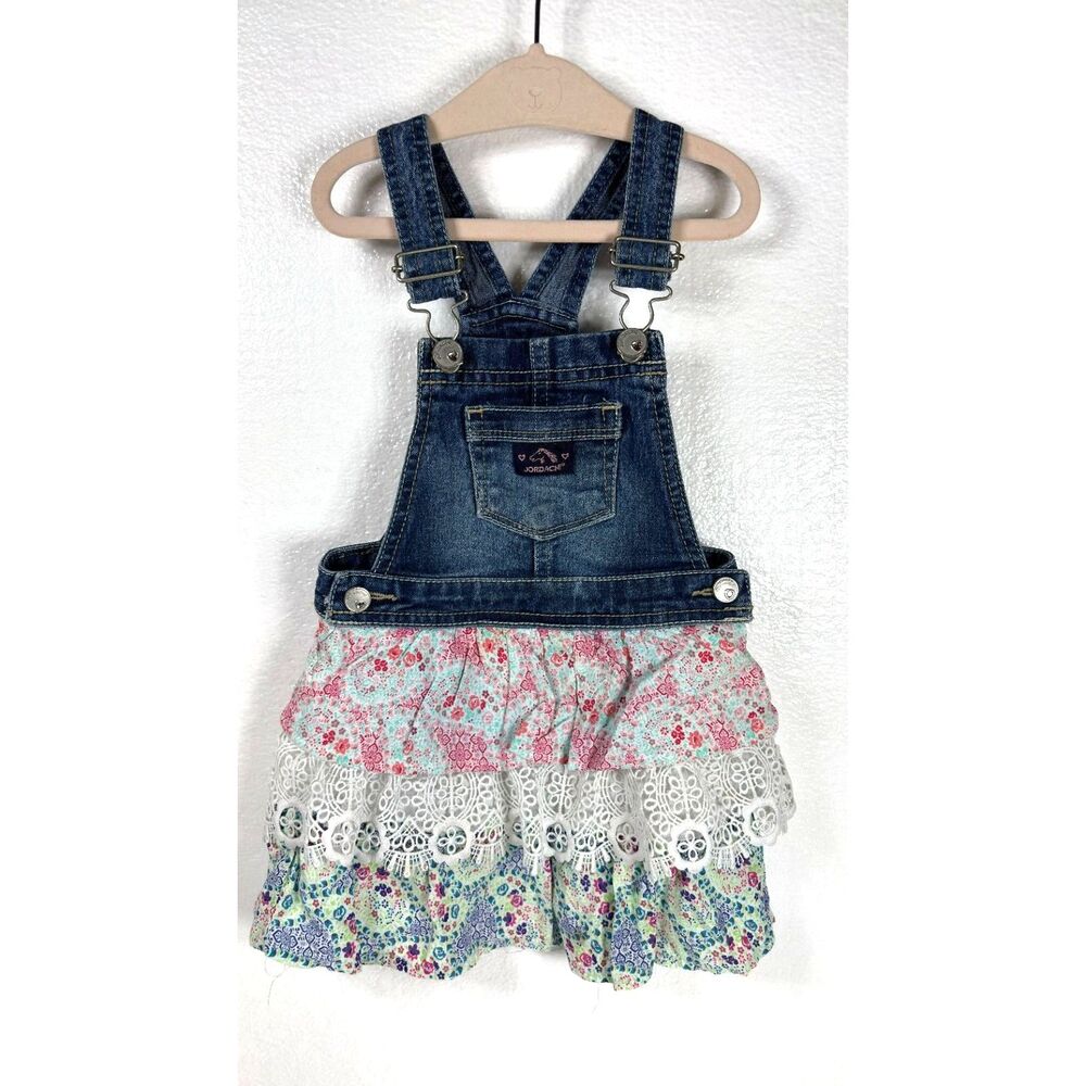 Jordache Girls Denim Bib Top Ruffled Dress Toddler Size 3T